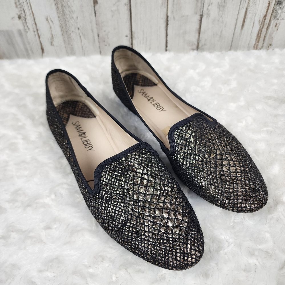 Sam & Libby Glittery Black Gold Flats Size 9.5
